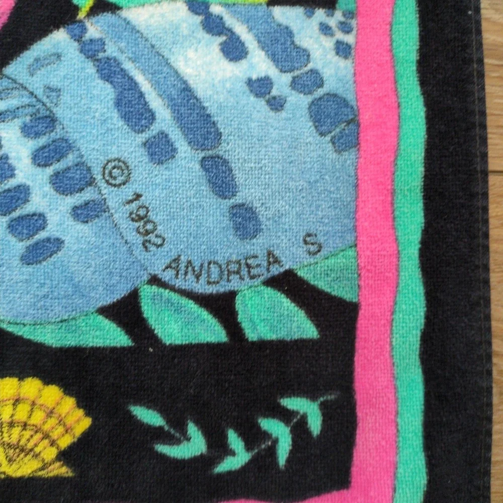 Vtg 90s Bright Seashell Beach Towel Terri-Tori‎ Andrea S Ocean Tropical Brazil